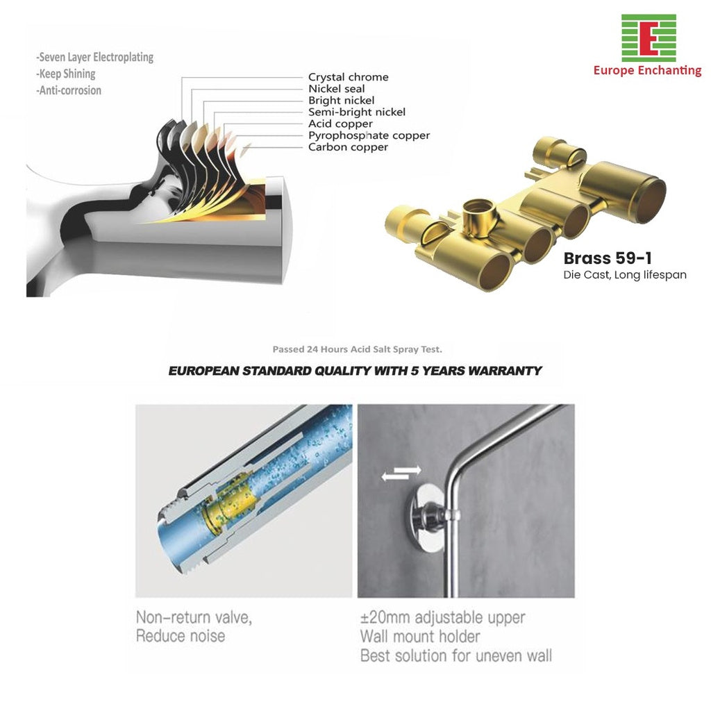 ENCHANTING Shower Set Tiang Mandi Chrome E1689 Shower Kamar Mandi Kran Panas Dingin
