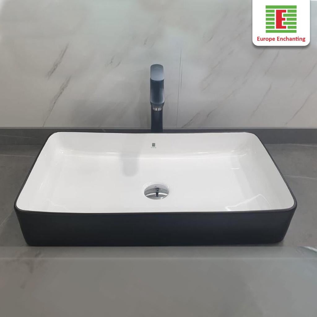 Wastafel Cuci Tangan Keramik Europe Enchanting E1559 Black and White