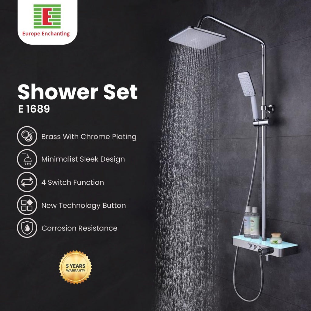 ENCHANTING Shower Set Tiang Mandi Chrome E1689 Shower Kamar Mandi Kran Panas Dingin