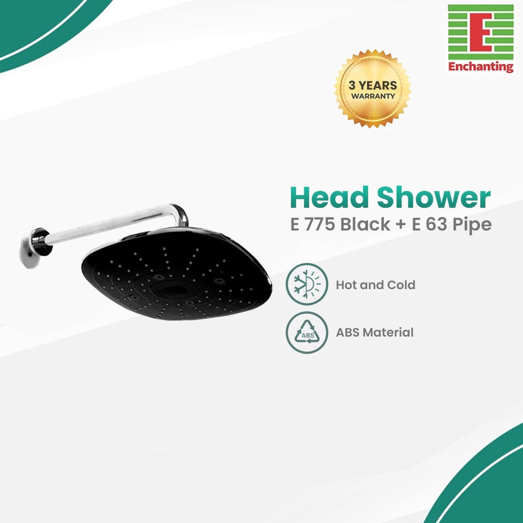 Kepala Shower Mandi Europe Enchanting E775 Black + Pipa E63