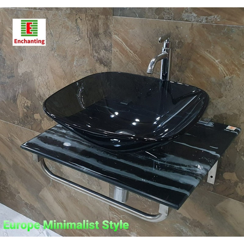 Enchanting Wastafel Kaca High Tempered Glass E221-SQ-P-BLK