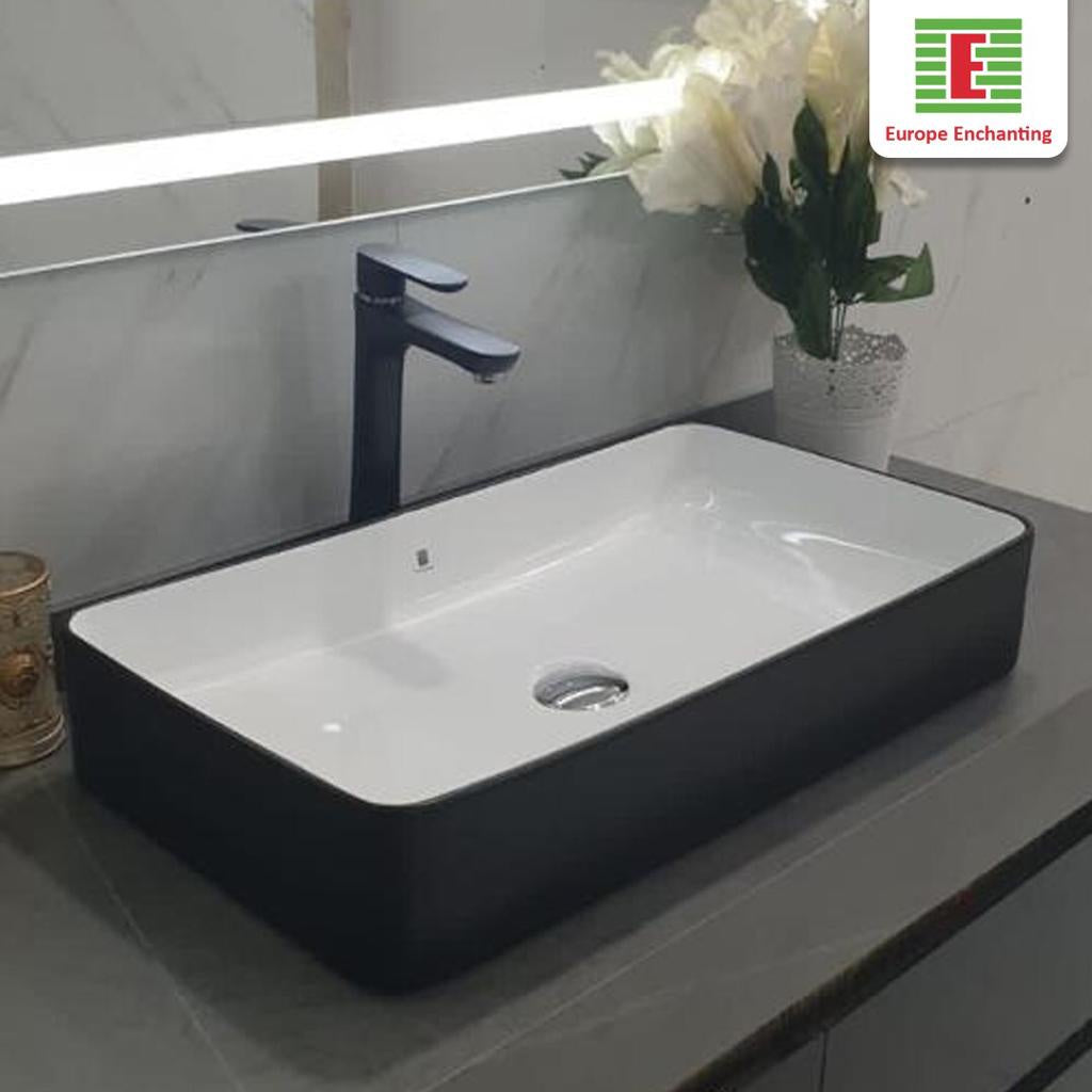 Wastafel Cuci Tangan Keramik Europe Enchanting E1559 Black and White