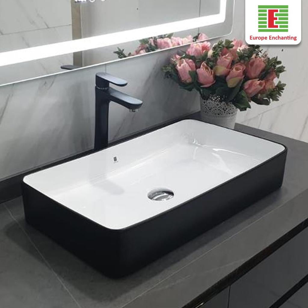 Wastafel Cuci Tangan Keramik Europe Enchanting E1559 Black and White