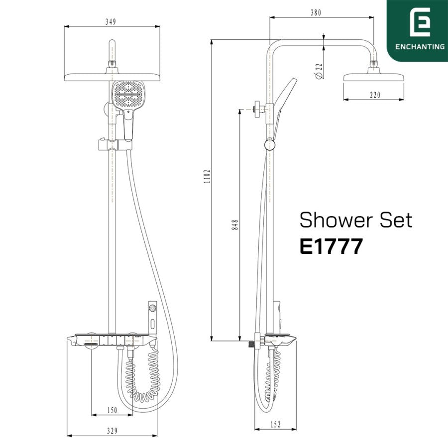 Shower Set LED Black Design Europe Enchanting E1777 HydroPower Series