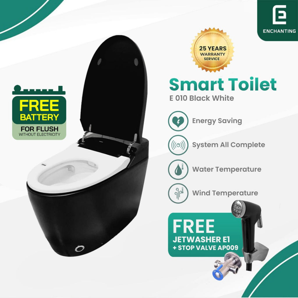 ENCHANTING Smart Toilet Black White Sensor Kaki Untuk Buka Tutup Cover Otomatis Material Keramik Europe Enchanting E009 Black White