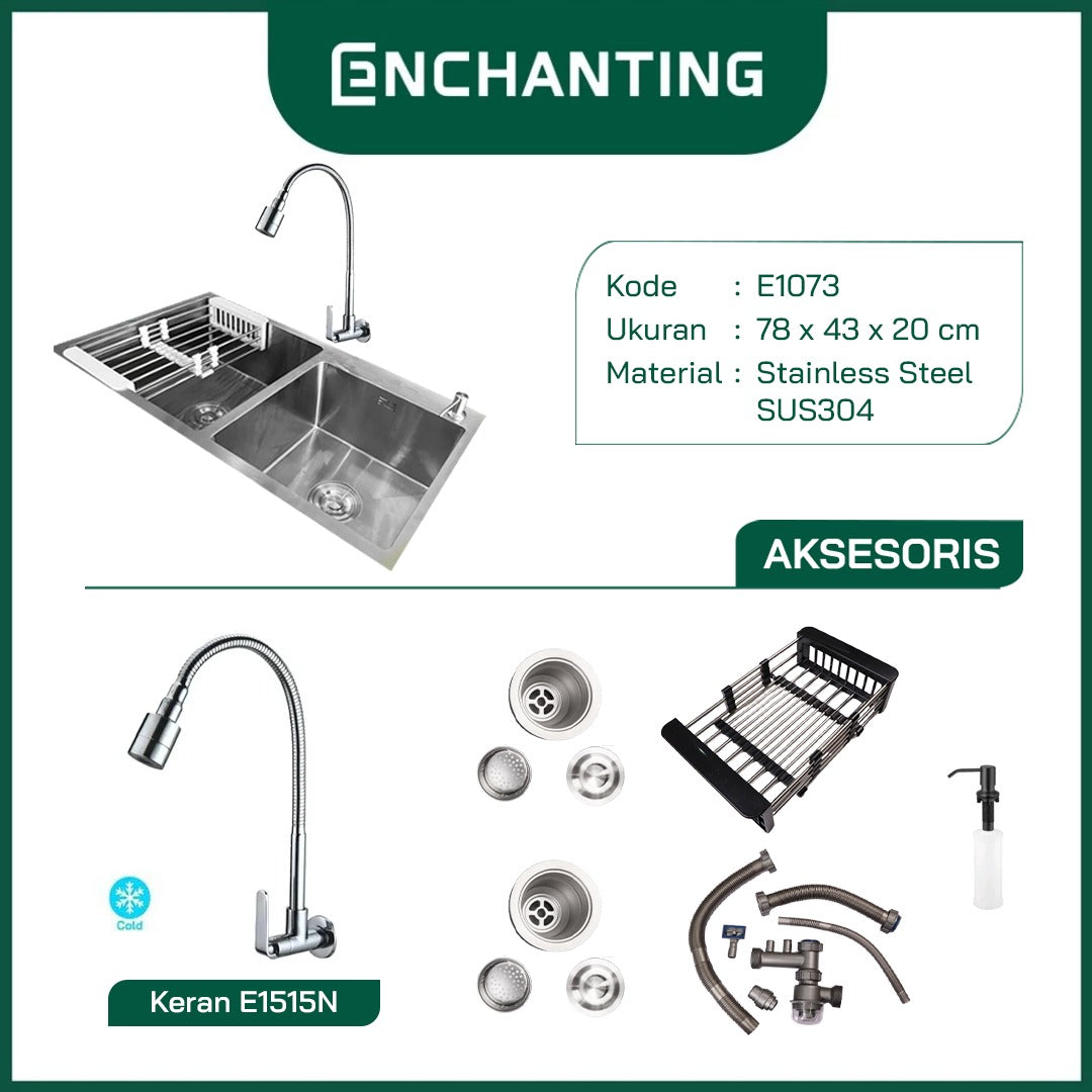 SET Kitchen Sink / Bak Cuci Piring Stainless Steel Europe Enchanting E1073