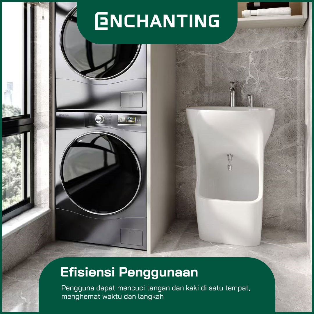 ENCHANTING Wastafel & Pencuci Kaki Standing Wudhu Basin E1377 Complete dengan Keran Washtafel Cuci tangan material Ceramic White Bergaransi