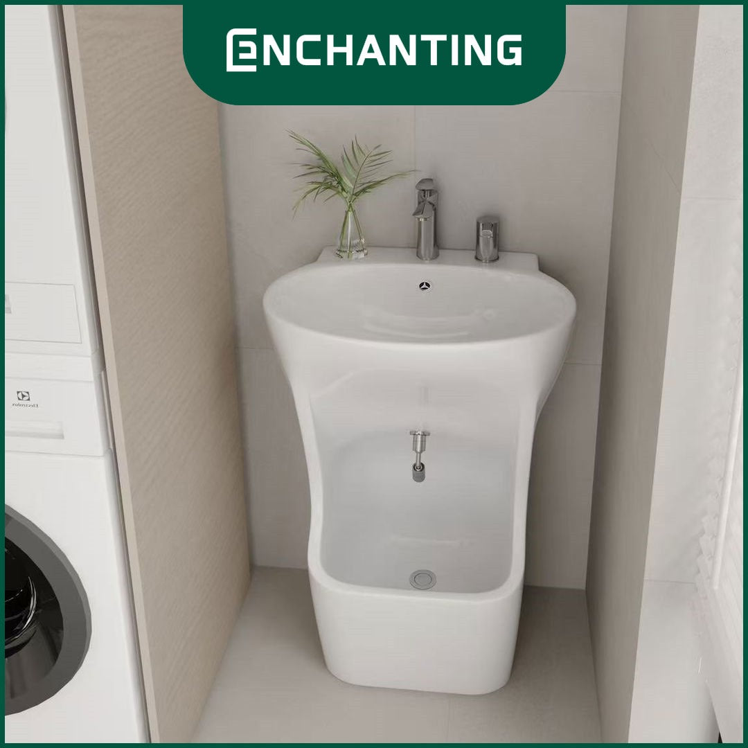 ENCHANTING Wastafel & Pencuci Kaki Standing Wudhu Basin E1377 Complete dengan Keran Washtafel Cuci tangan material Ceramic White Bergaransi
