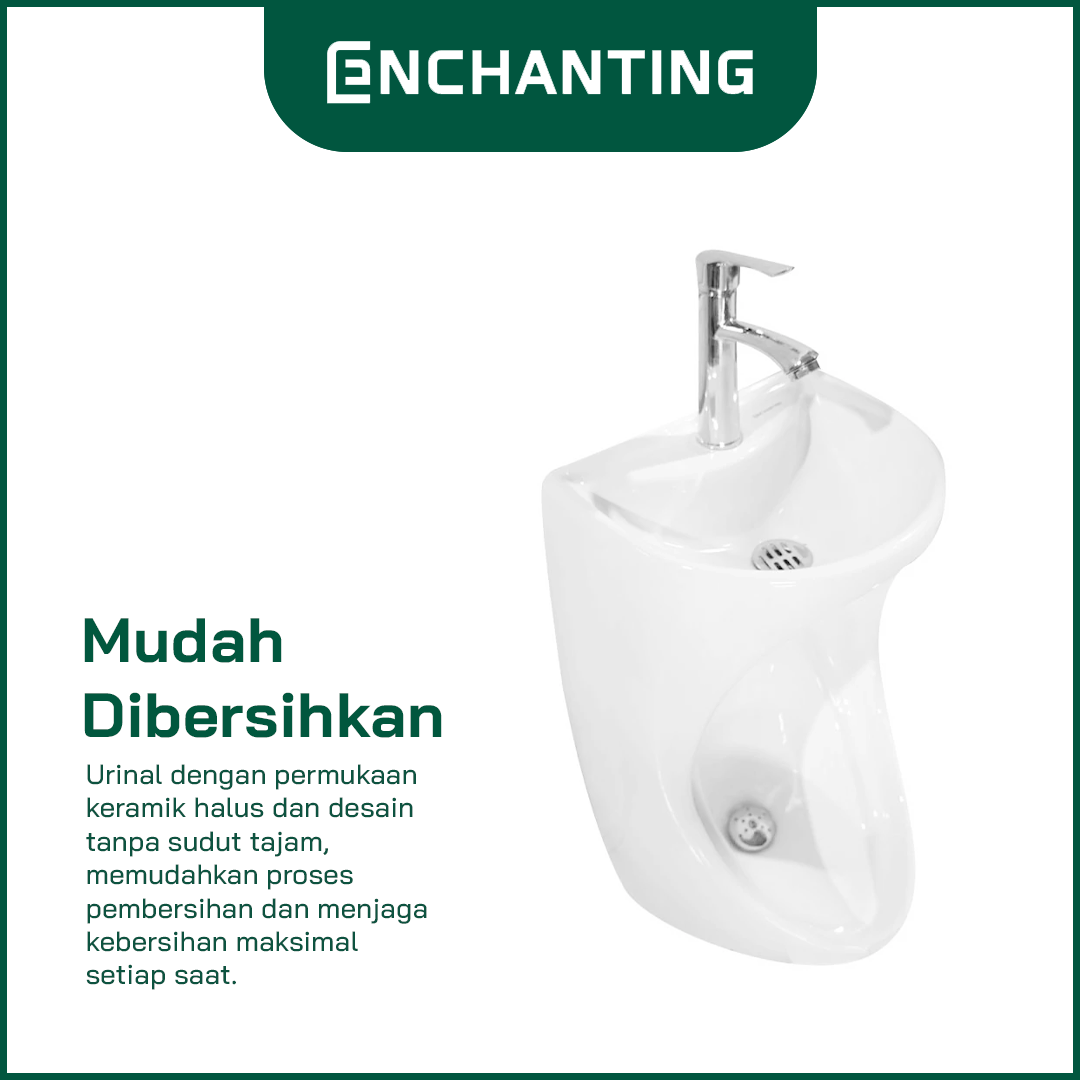 ENCHANTING Urinal Toilet E1366 Complete dengan Keran dan saringan Wastafel Cuci tangan material Ceramic White Bergaransi.
