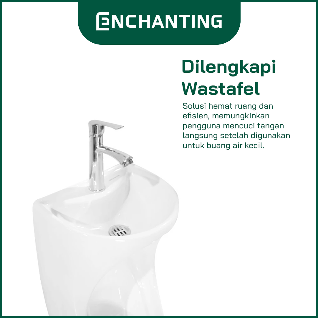 ENCHANTING Urinal Toilet E1366 Complete dengan Keran dan saringan Wastafel Cuci tangan material Ceramic White Bergaransi.