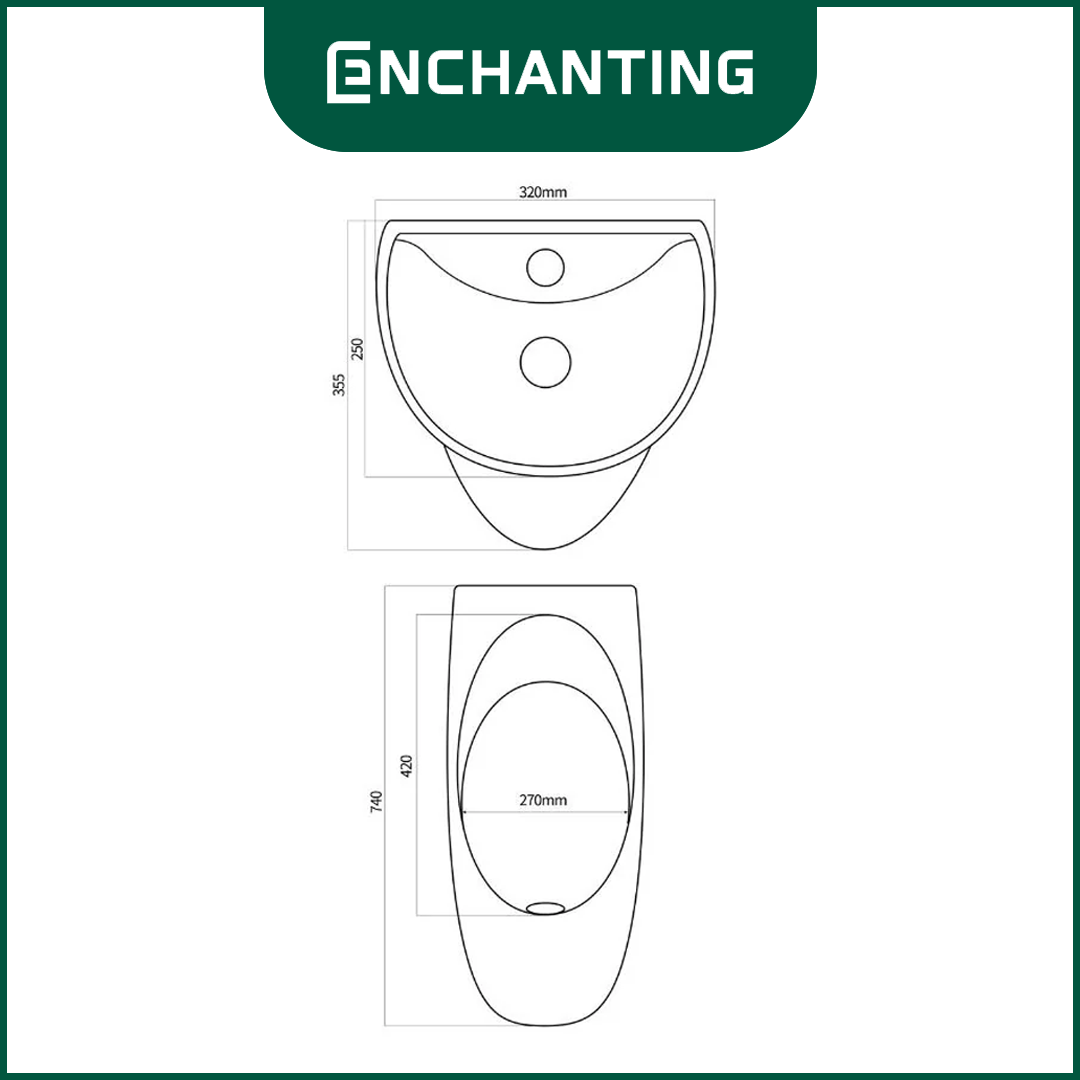 ENCHANTING Urinal Toilet E1366 Complete dengan Keran dan saringan Wastafel Cuci tangan material Ceramic White Bergaransi.