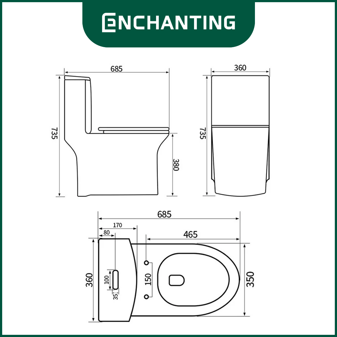 ENCHANTING Toilet / Kloset Duduk Siphonic Soft Close As 50cm E1369