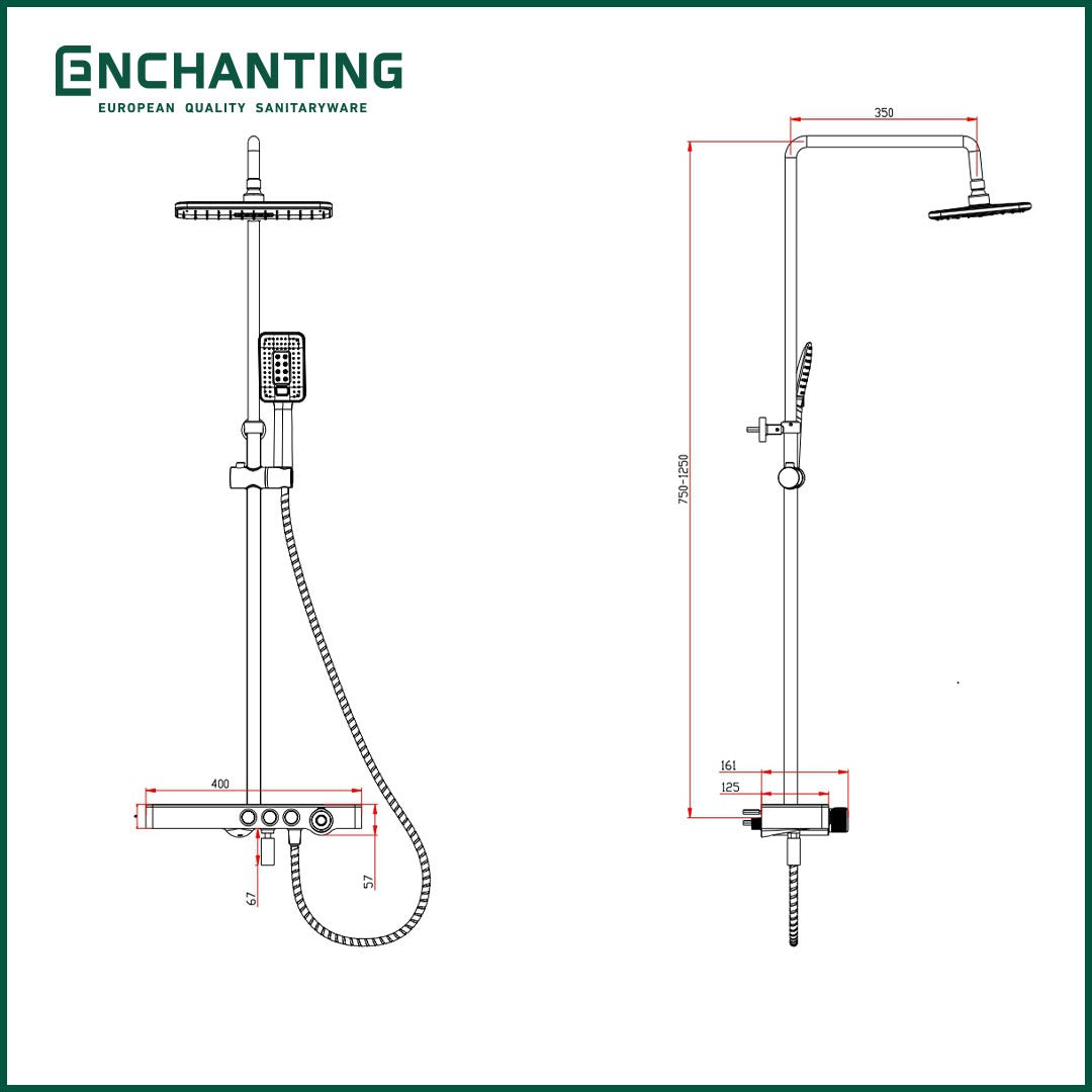 ENCHANTING Shower Set Tiang Mandi Chrome E1689 Shower Kamar Mandi Kran Panas Dingin