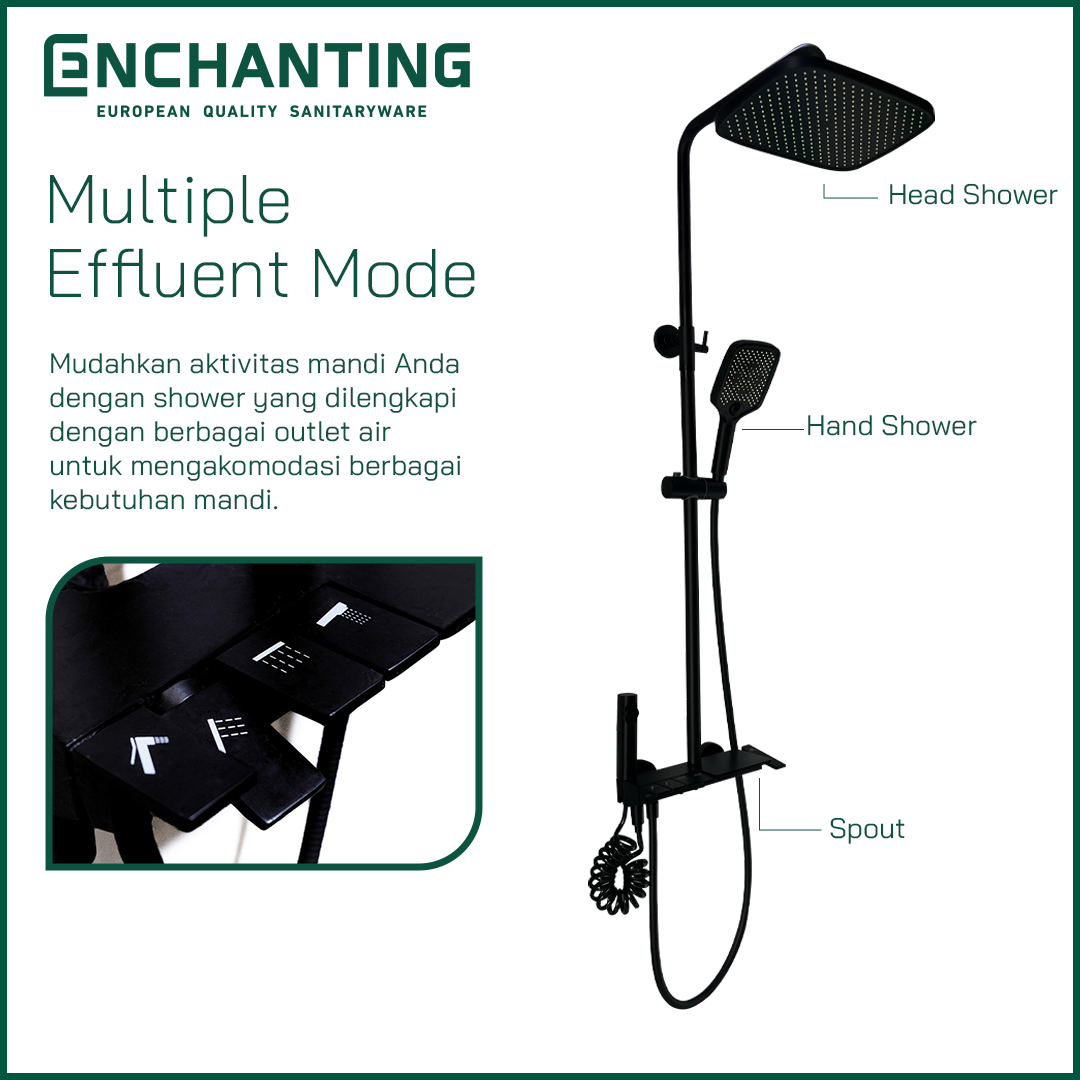 Shower Set Black Design Europe Enchanting E1696 Piano Series