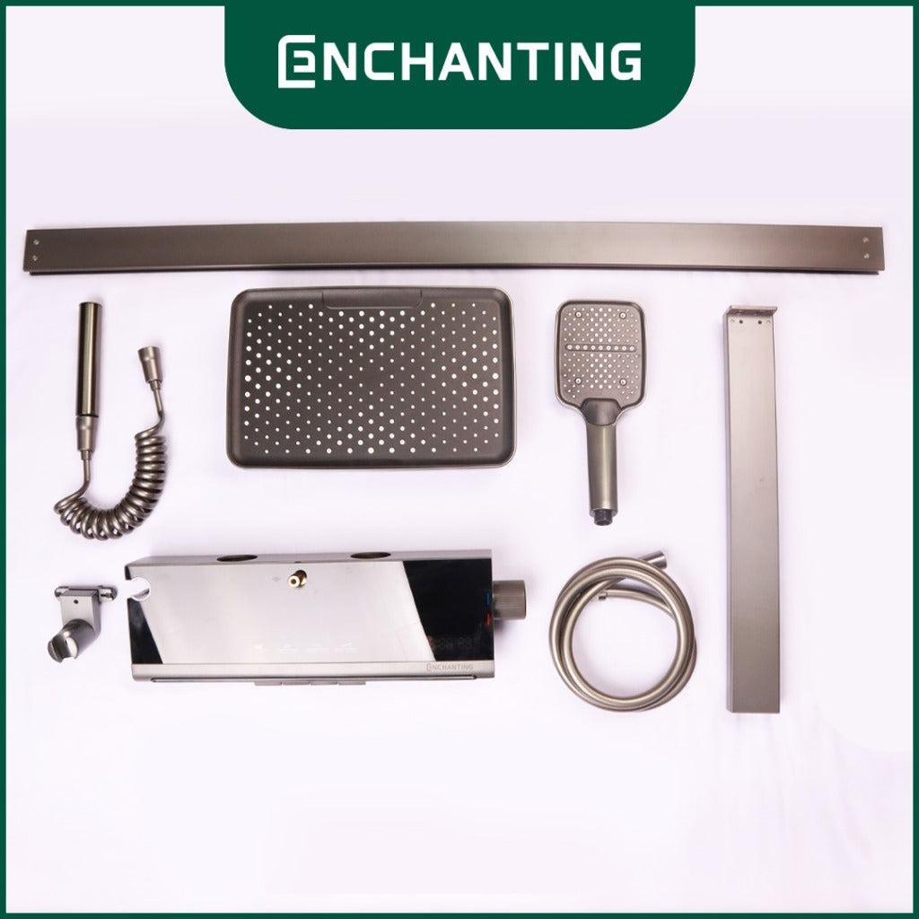 ENCHANTING Shower Set Tiang Mandi LED Black Design Kran Panas Dingin E1773 HydroPower Series