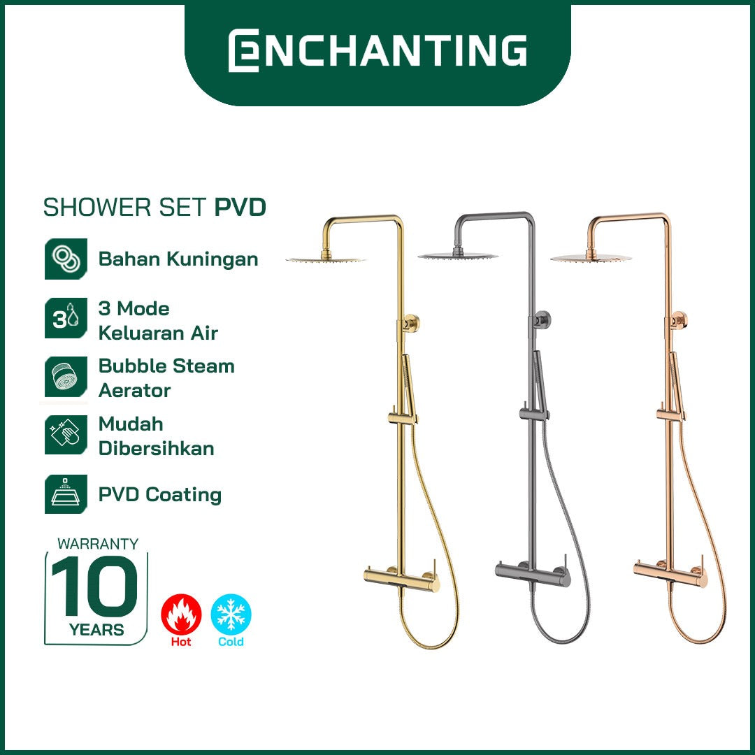 ENCHANTING Shower Tiang Set Kamar Mandi Kran Air Panas Dingin Material Brass Kuningan Brushed Gold RoseGold GunMetal PVD E1790 E1791 E1792 Bergaransi