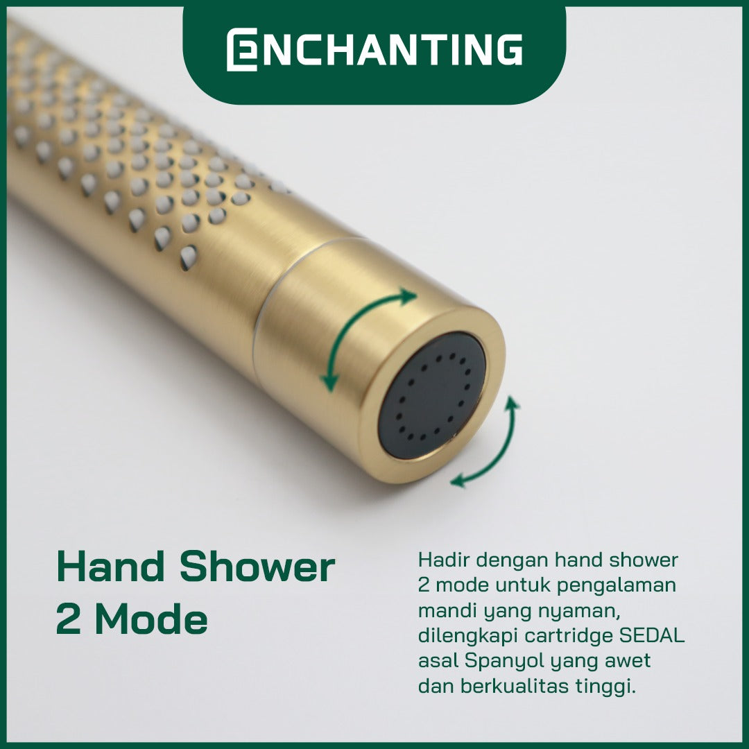 ENCHANTING Shower Tiang Set Kamar Mandi Kran Air Panas Dingin Material Brass Kuningan Brushed Gold RoseGold GunMetal PVD E1790 E1791 E1792 Bergaransi