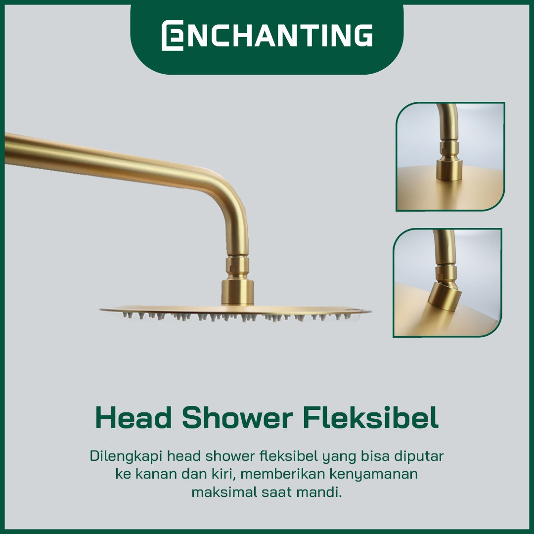 ENCHANTING Shower Tiang Set Kamar Mandi Kran Air Panas Dingin Material Brass Kuningan Brushed Gold RoseGold GunMetal PVD E1790 E1791 E1792 Bergaransi