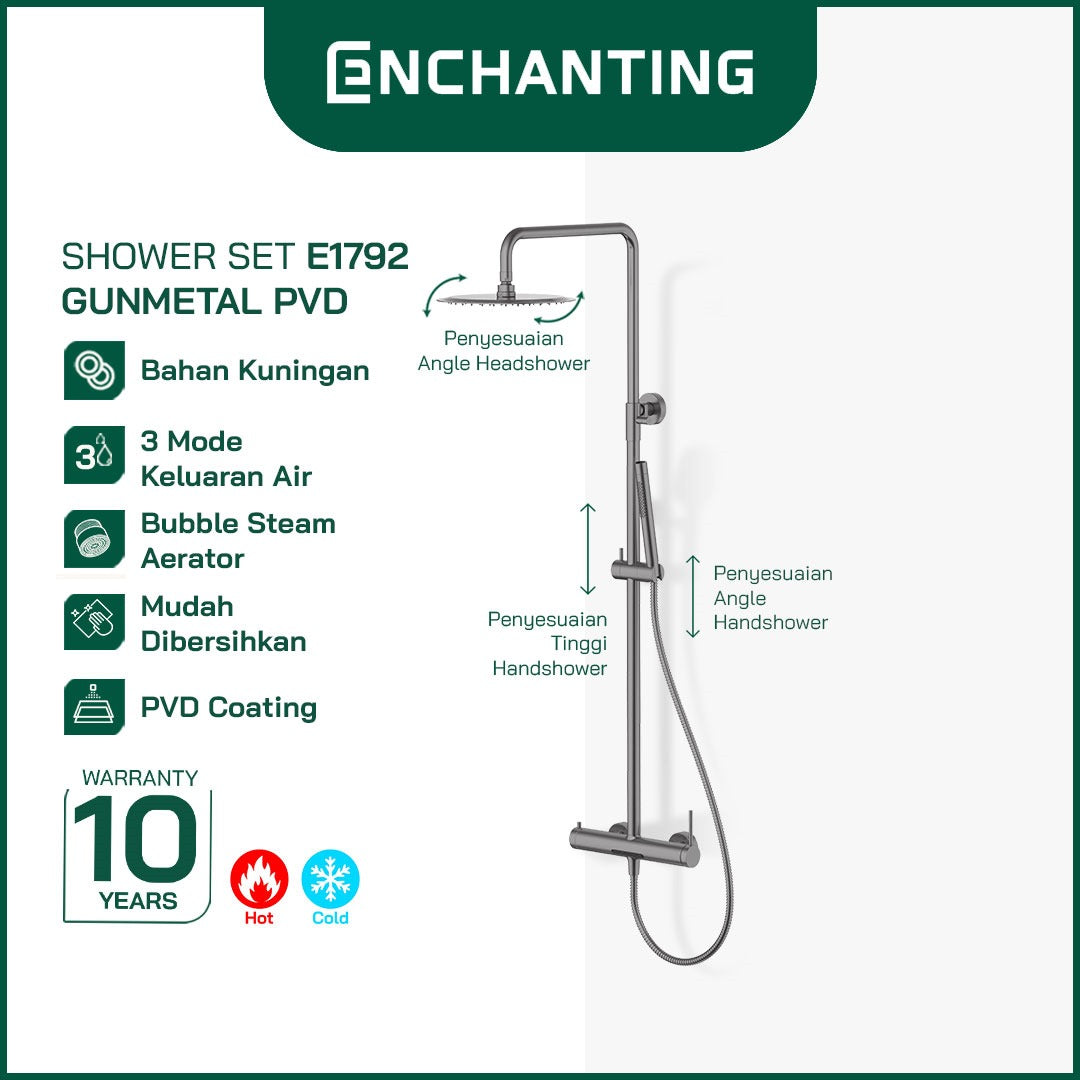ENCHANTING Shower Tiang Set Kamar Mandi Kran Air Panas Dingin Material Brass Kuningan Brushed Gold RoseGold GunMetal PVD E1790 E1791 E1792 Bergaransi