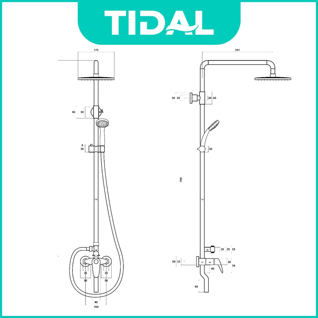Paket Shower Tiang Set Mandi Lengkap Tidal TD101 Modern Minimalis