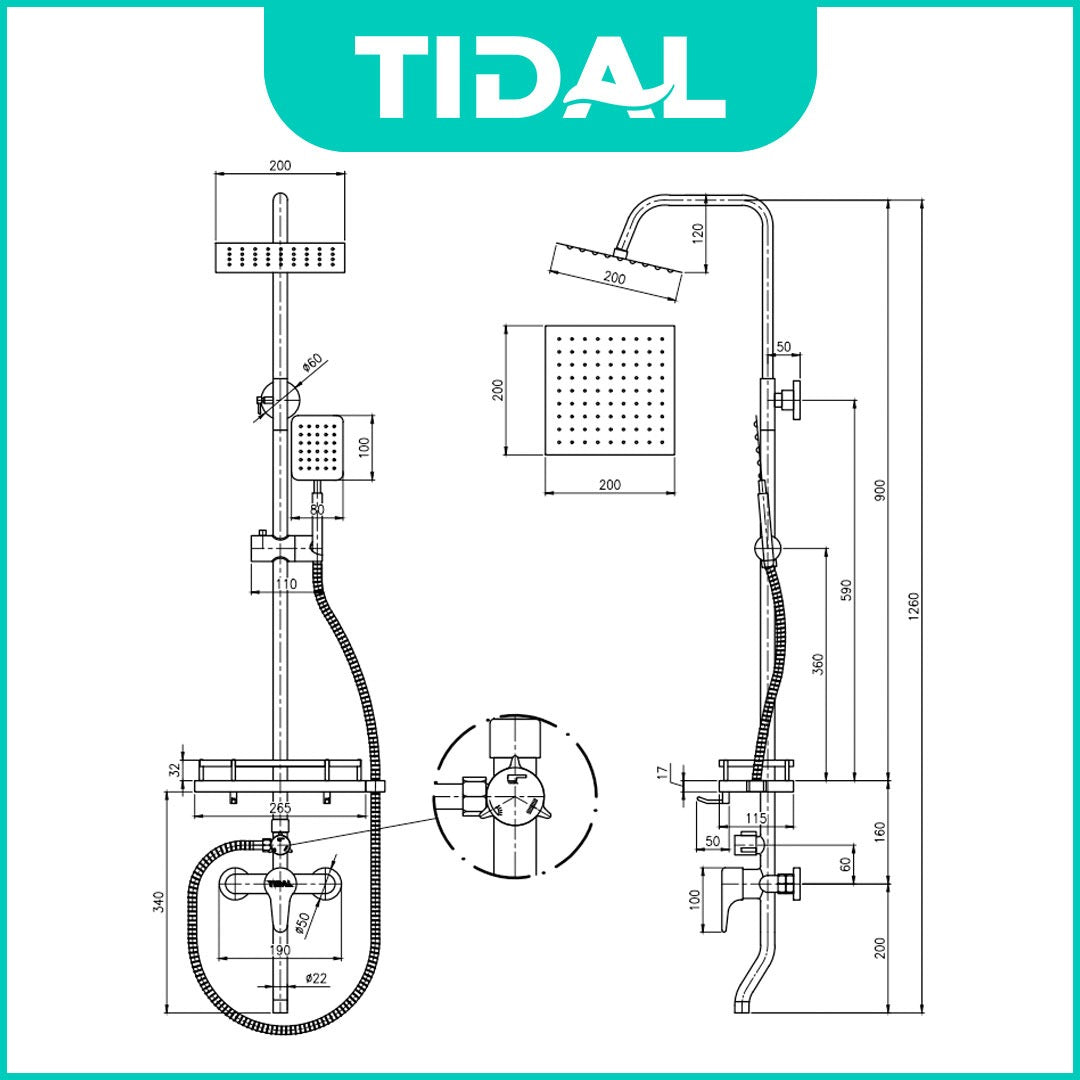 Paket Shower Tiang Set Mandi Lengkap Tidal TD126 Modern Minimalis