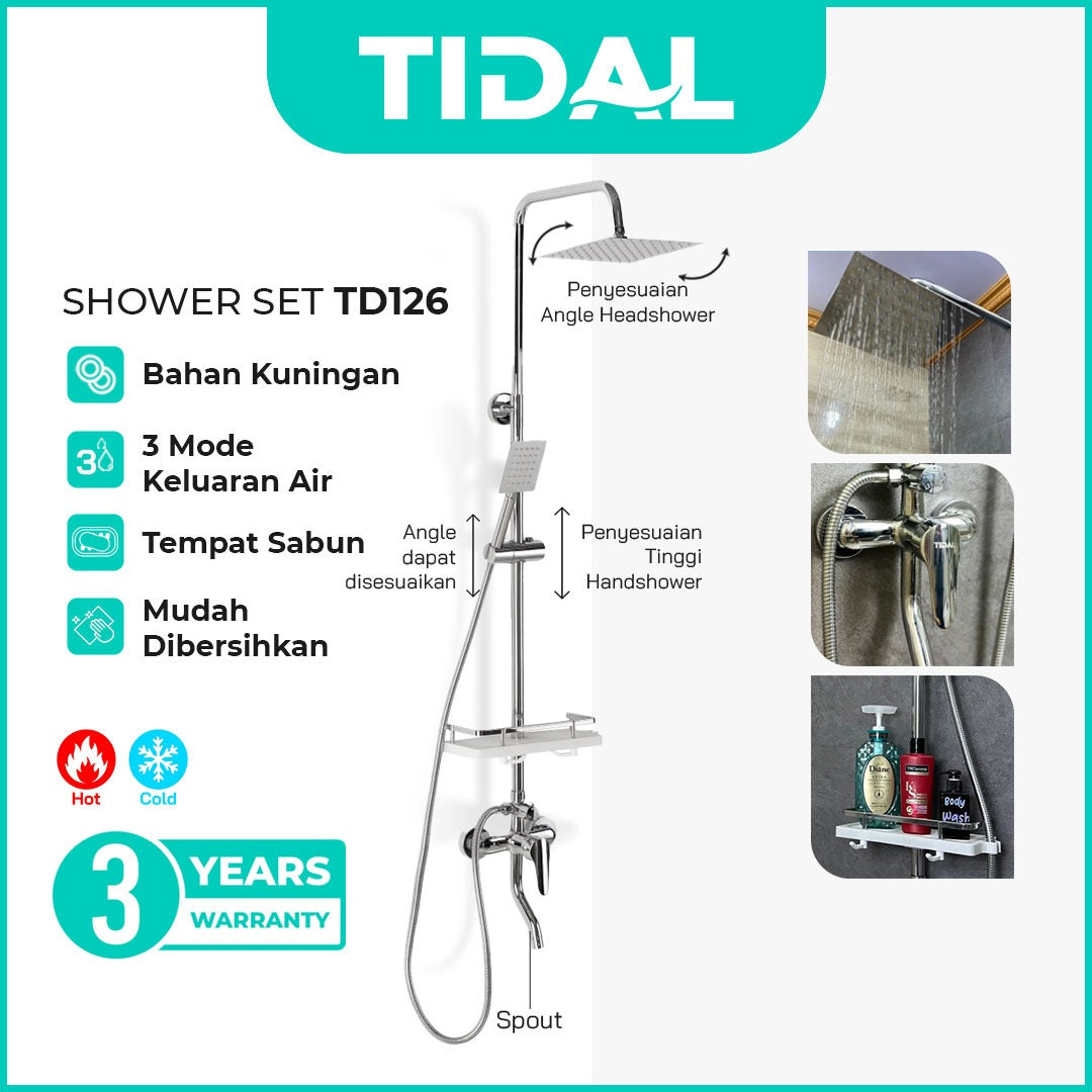 Paket Shower Tiang Set Mandi Lengkap Tidal TD126 Modern Minimalis