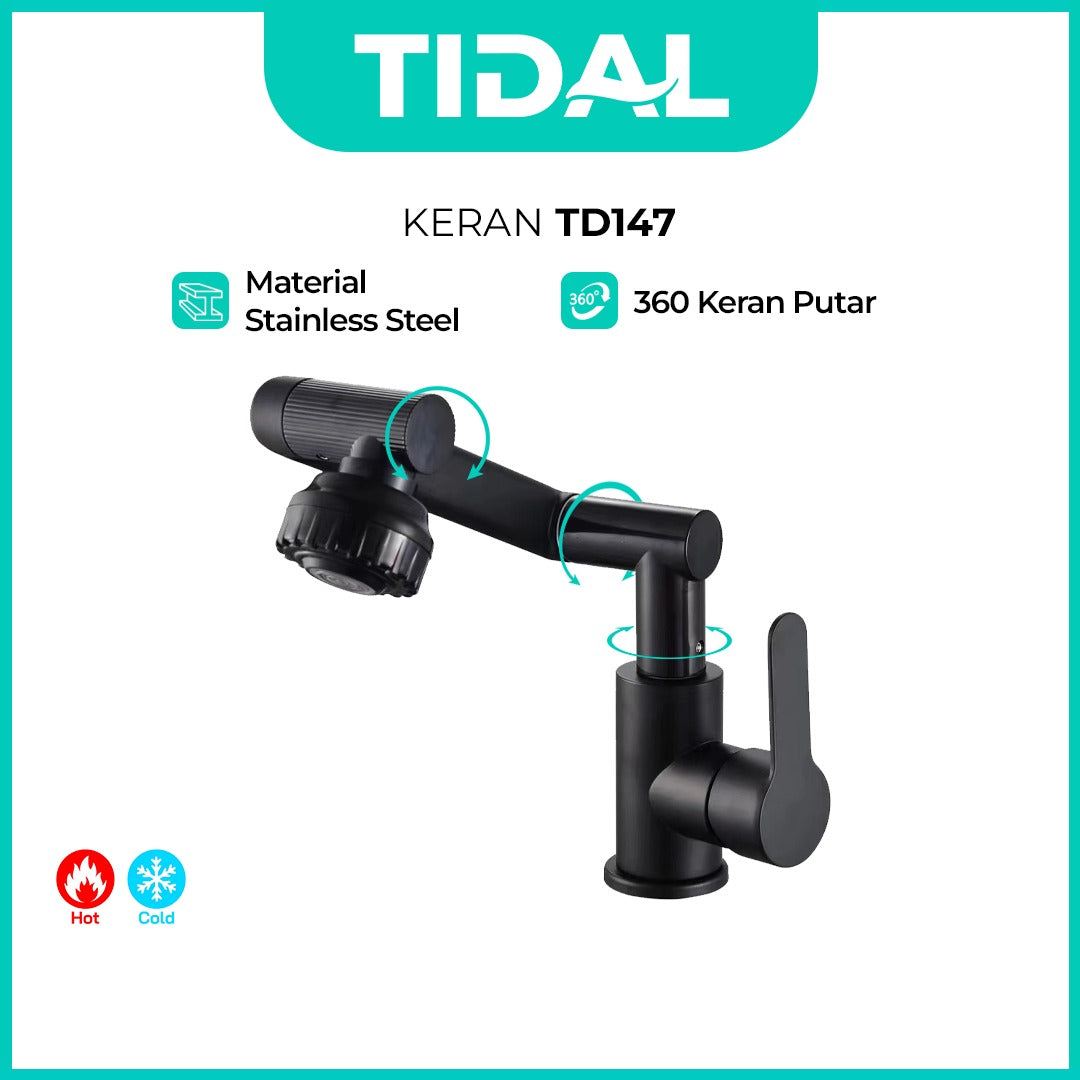 TIDAL Keran Air Wastafel Kamar Mandi 360 Degree Kran Tanam Lipat Panas Dingin All in One TD147