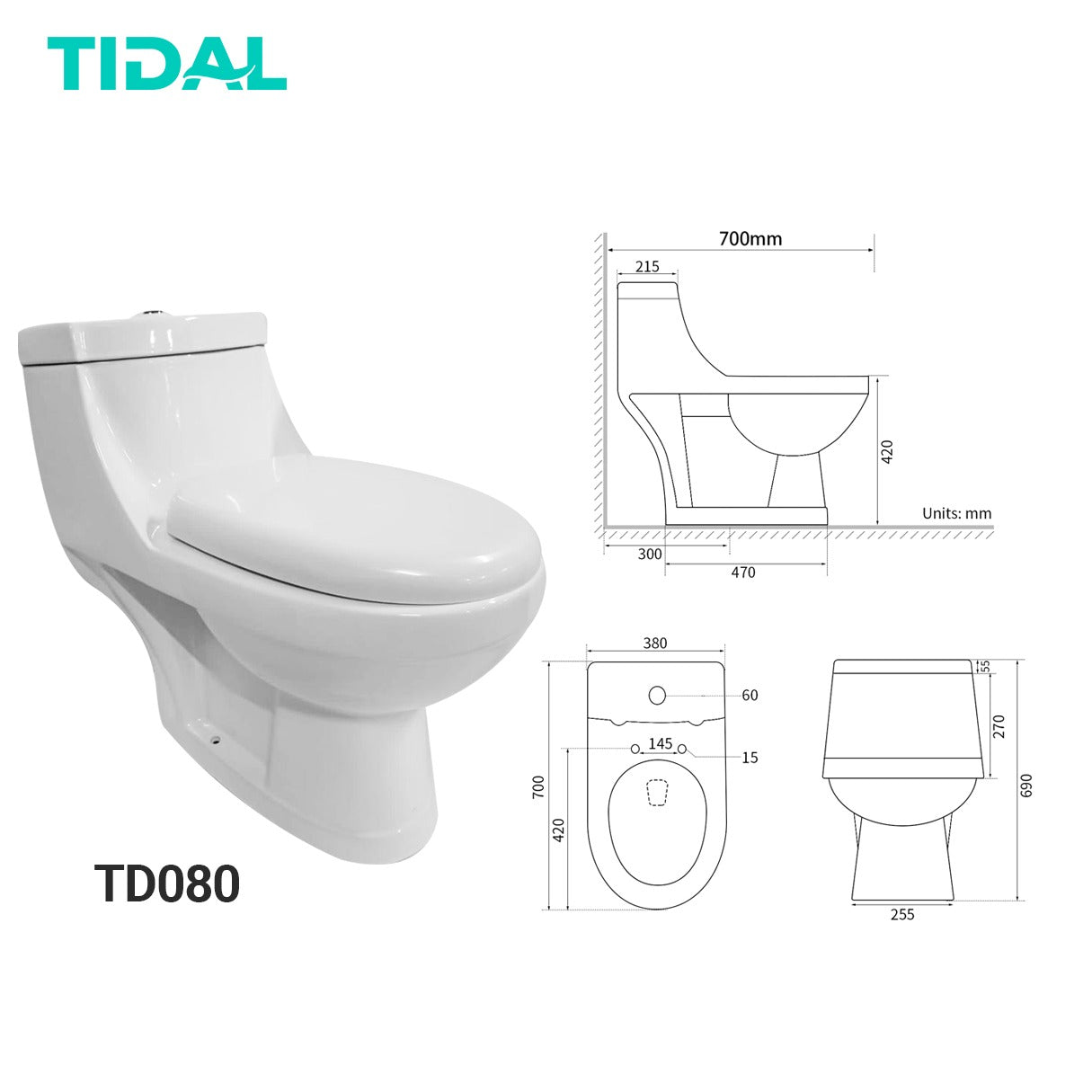 Closet Duduk Keramik One Piece Tidal TD080