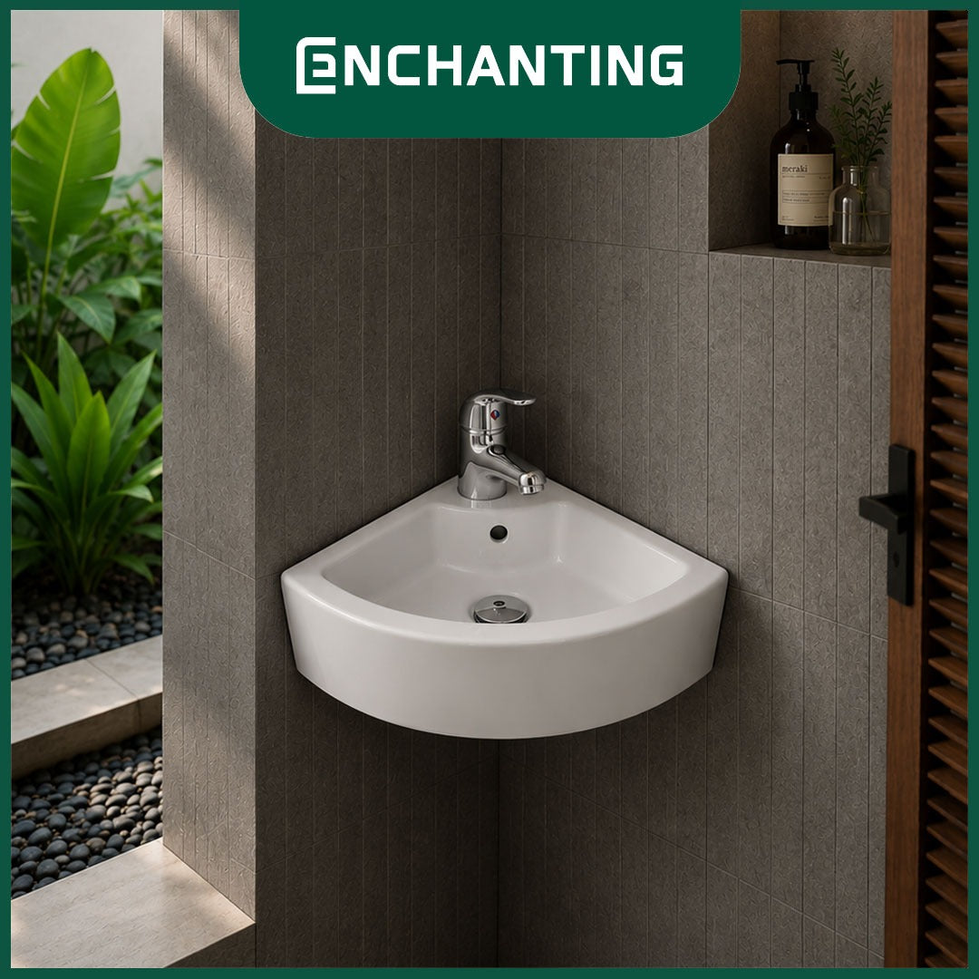 Wastafel Gantung Sudut Cuci Tangan Minimalis Keramik Europe Enchanting E1380