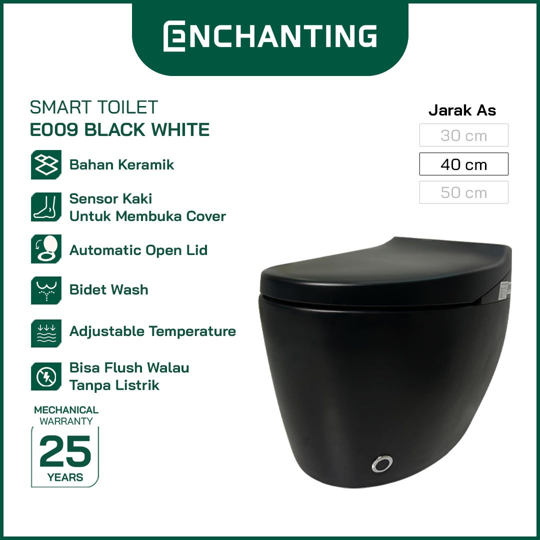 ENCHANTING Smart Toilet Black White Sensor Kaki Untuk Buka Tutup Cover Otomatis Material Keramik Europe Enchanting E009 Black White