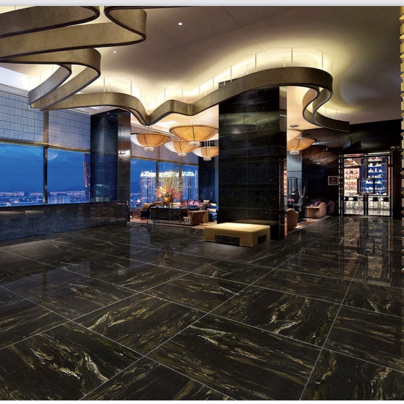 Granite Tile Glazed Polish Engress Black Gold Marble Egp188