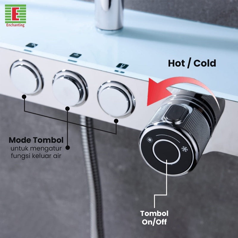 ENCHANTING Shower Set Tiang Mandi Chrome E1689 Shower Kamar Mandi Kran Panas Dingin