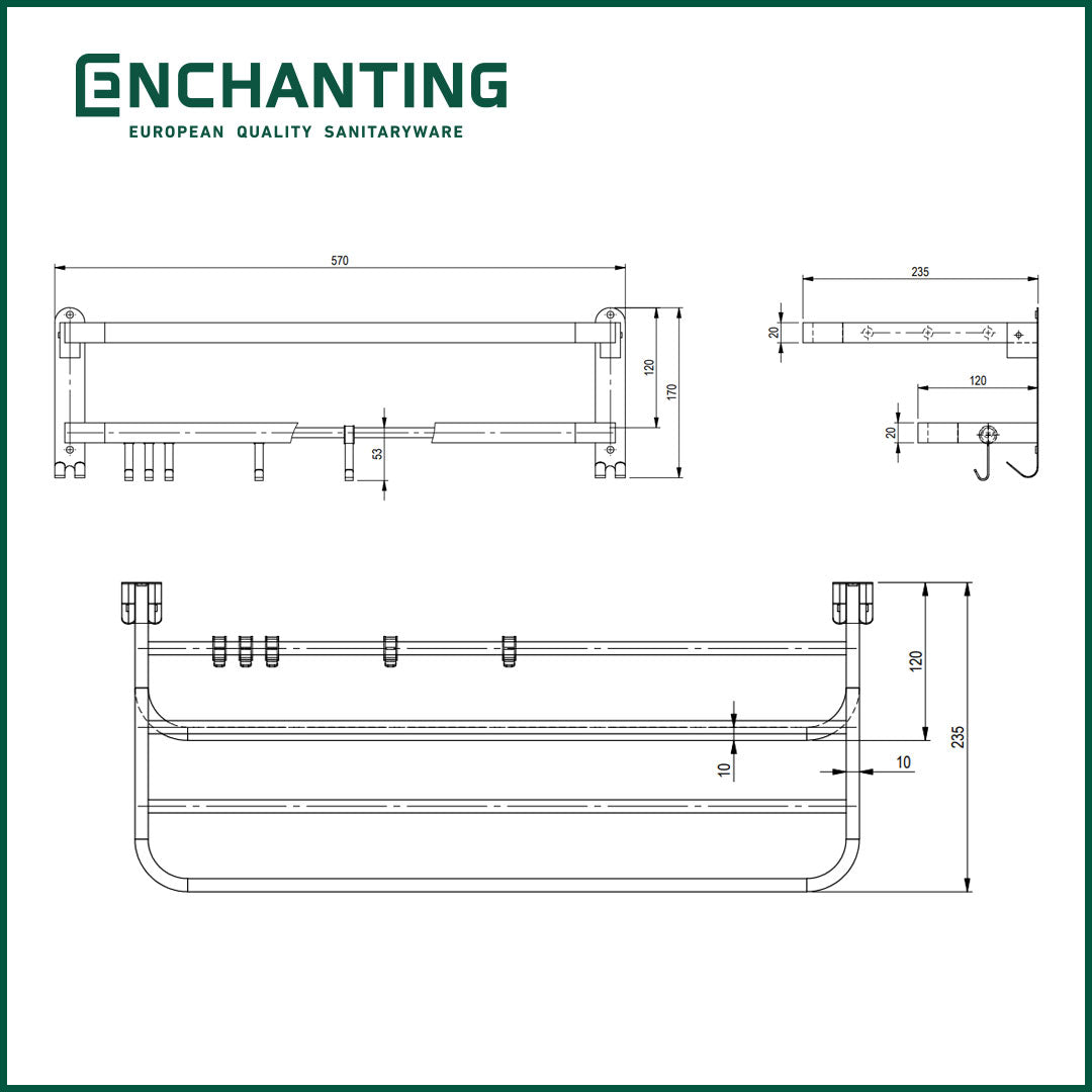 Rak Tempat Handuk Stainless Lipat Hitam Europe Enchanting BT007