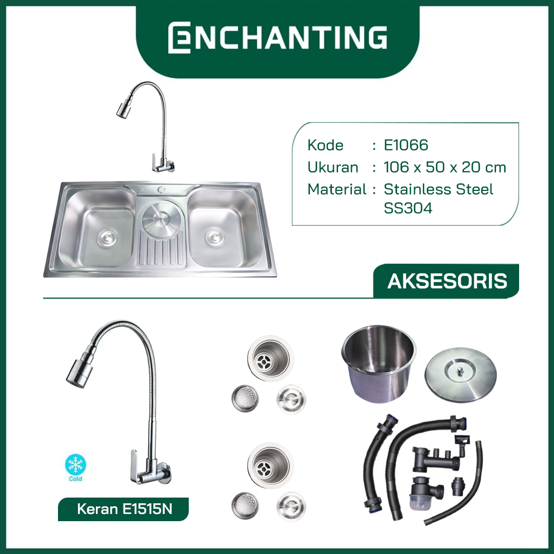 SET Kitchen Sink Bak Cuci Piring Europe Enchanting E1066SET Stainless