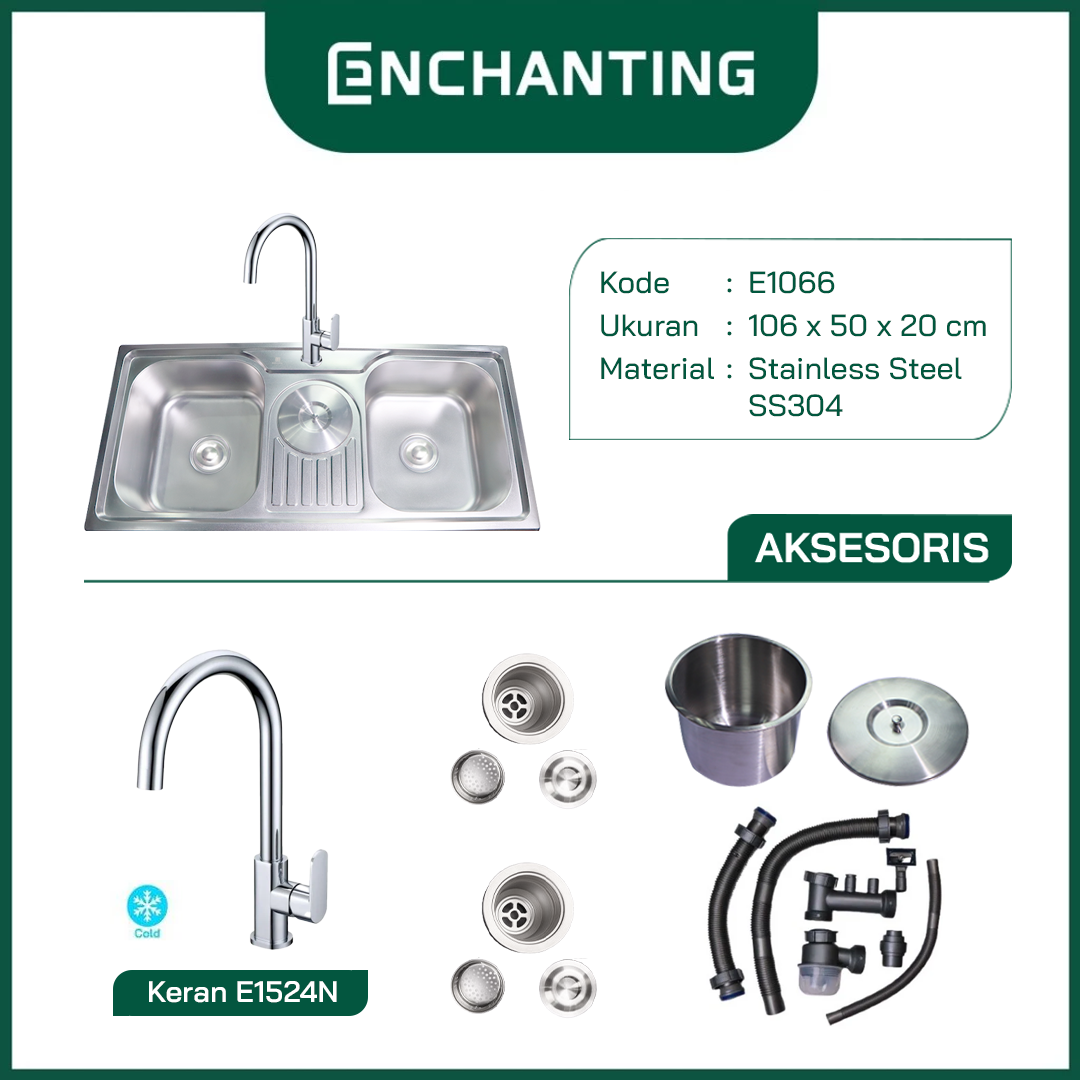 SET Kitchen Sink Bak Cuci Piring Europe Enchanting E1066SET Stainless