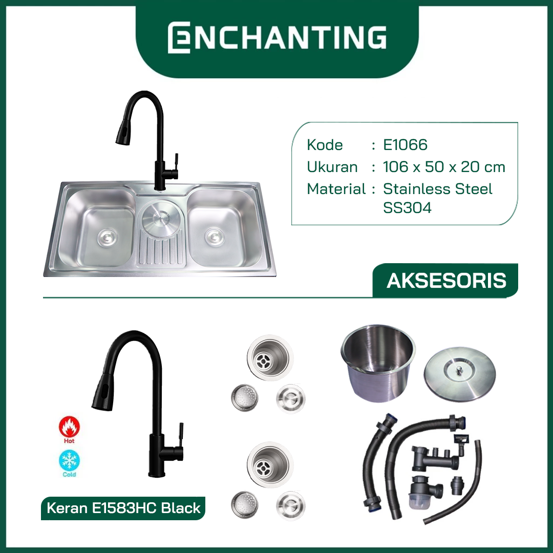 SET Kitchen Sink Bak Cuci Piring Europe Enchanting E1066SET Stainless