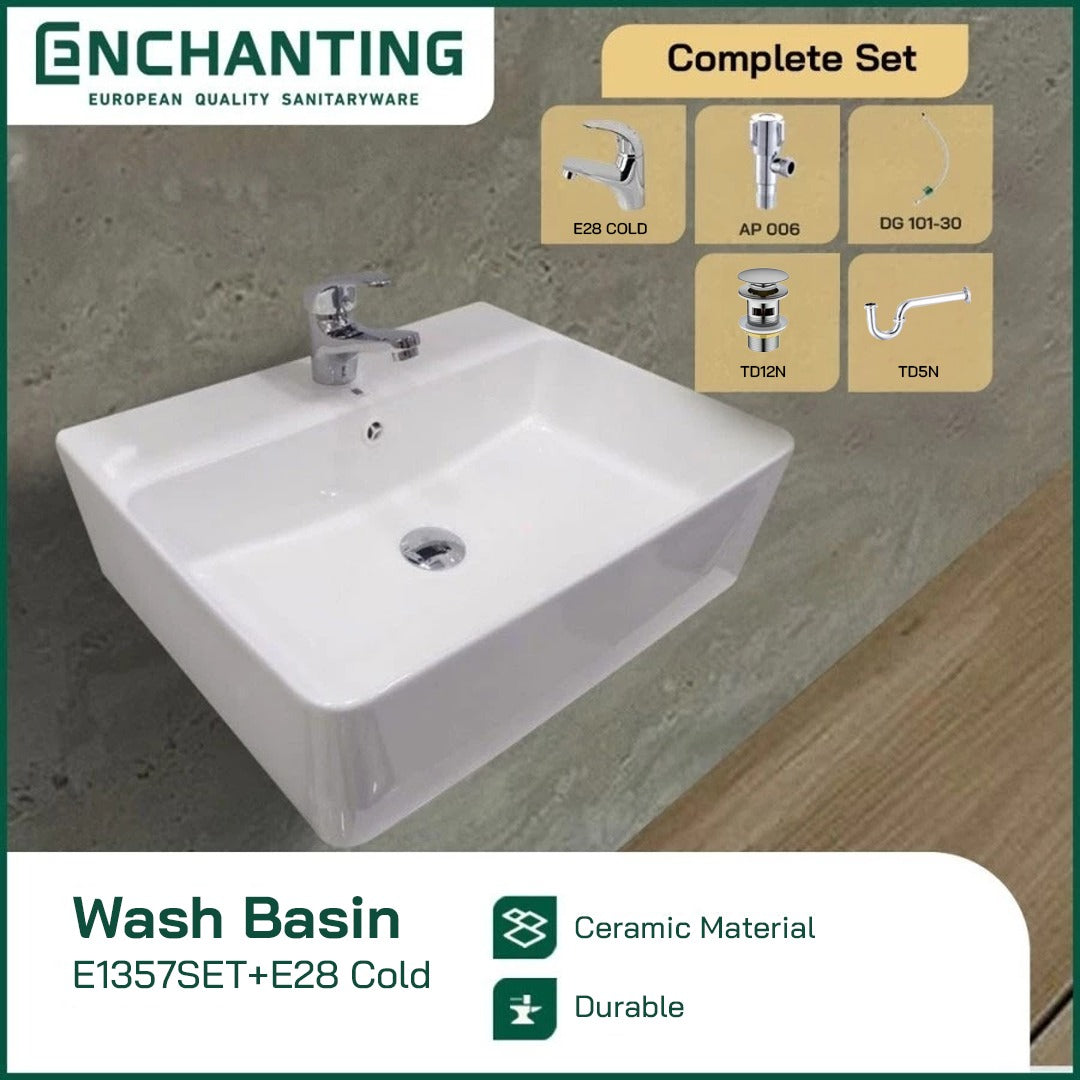 Set Wastafel Gantung Kotak Keramik Europe Enchanting E1357SET