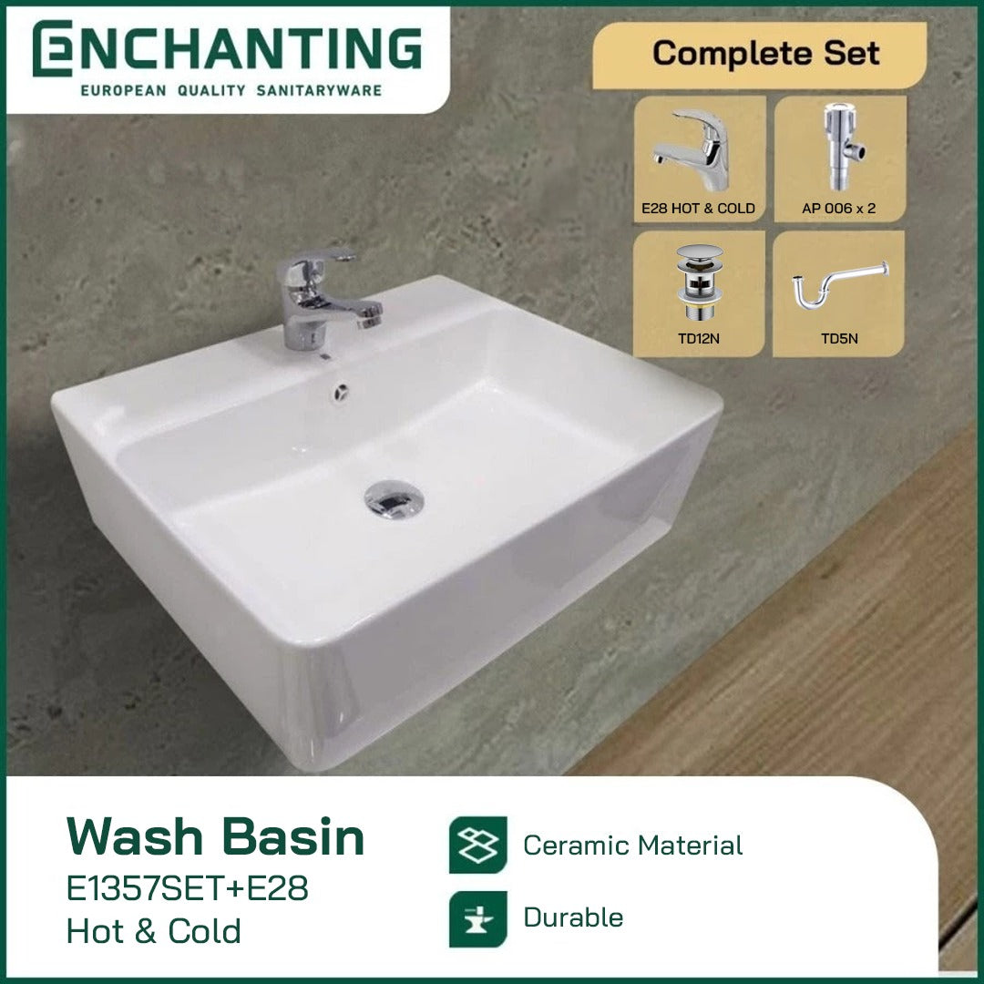 Set Wastafel Gantung Kotak Keramik Europe Enchanting E1357SET