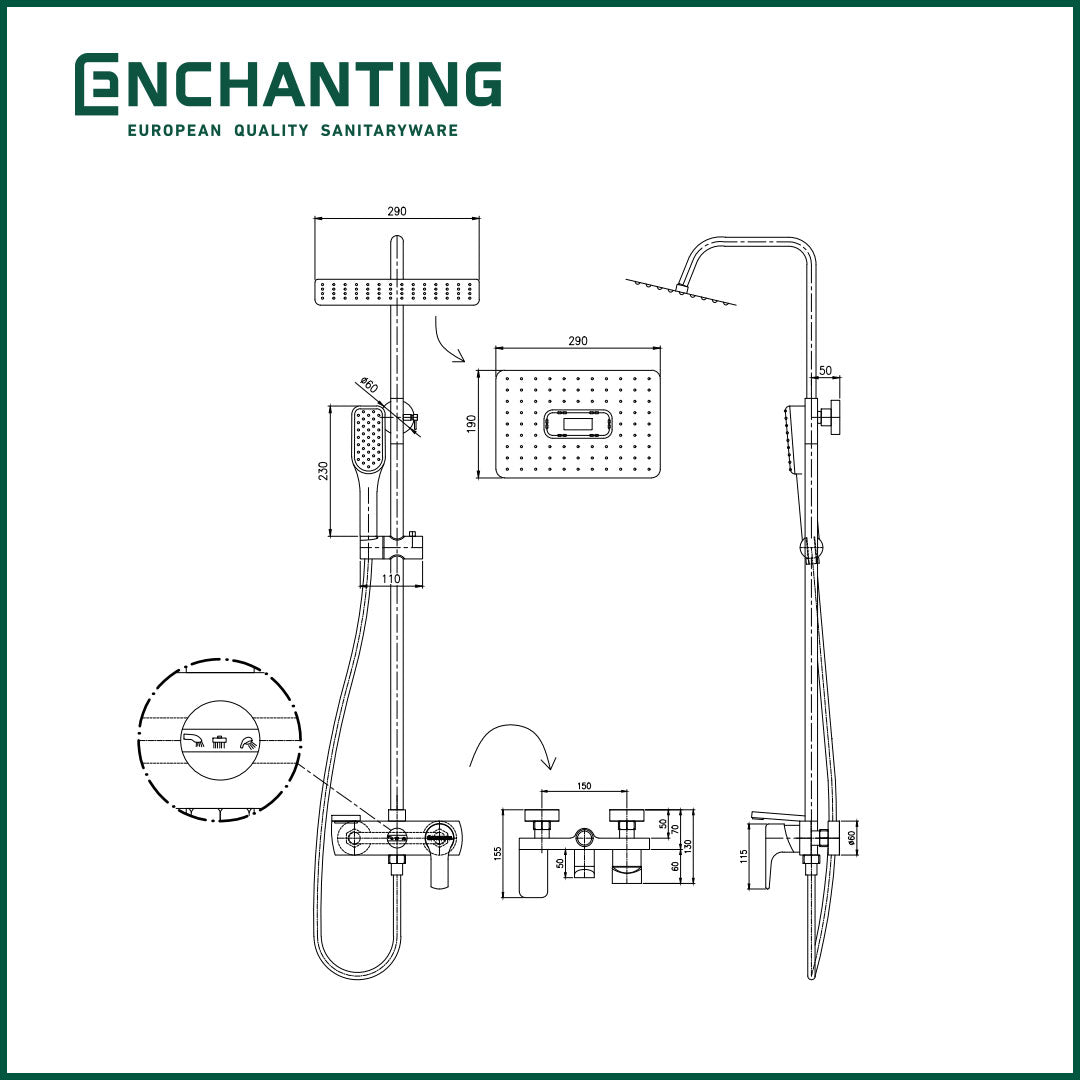 Enchanting Keran Air Panas Dingin Big Shower Black E770