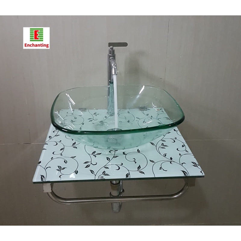 Enchanting Wastafel Kaca High Tempered Glass E221-SQ-P6-CLR