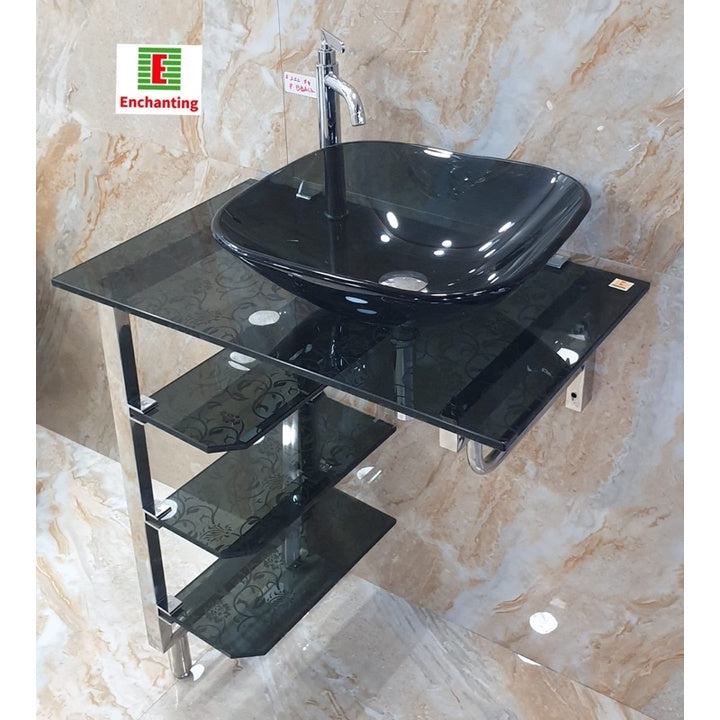 Wastafel Kaca Europe Enchanting High Tempered Glass E222N-SQ-BLK