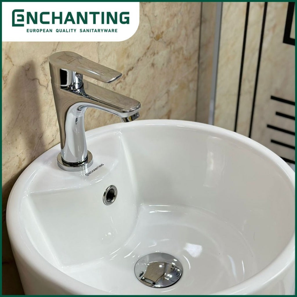 ENCHANTING Washtafel Standing Wastafel Cuci Tangan Kamar Mandi Pedestal Putih Keramik Finishing Glossy Europe Enchanting E1326