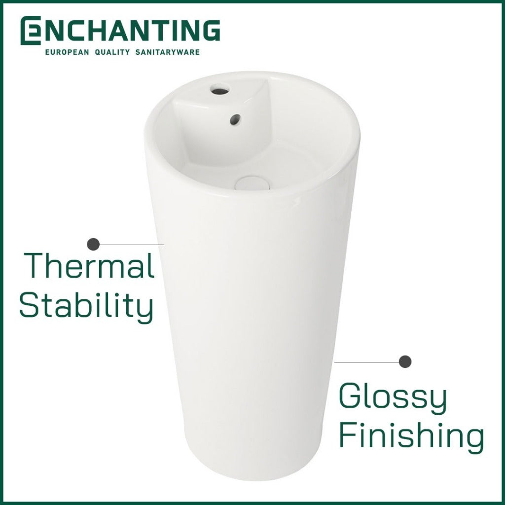 ENCHANTING Washtafel Standing Wastafel Cuci Tangan Kamar Mandi Pedestal Putih Keramik Finishing Glossy Europe Enchanting E1326