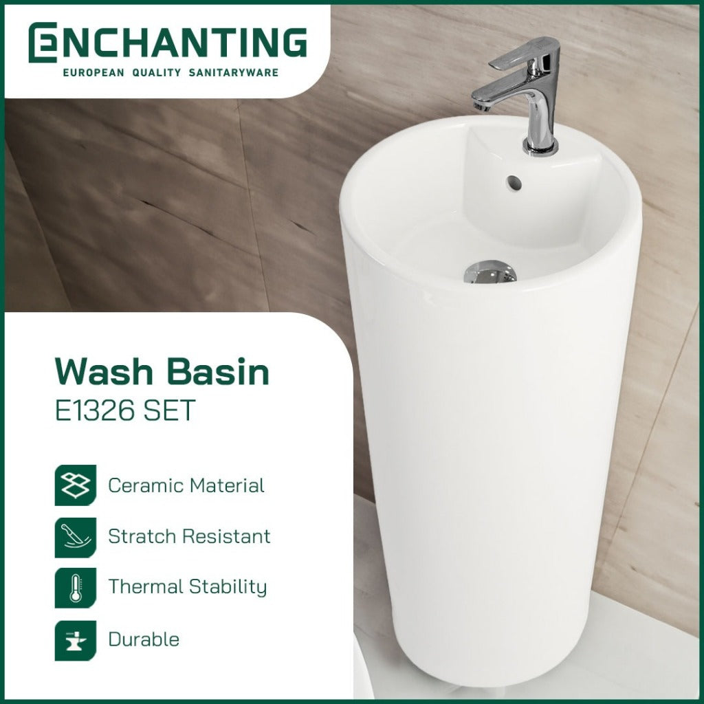 ENCHANTING Washtafel Standing Wastafel Cuci Tangan Kamar Mandi Pedestal Putih Keramik Finishing Glossy Europe Enchanting E1326