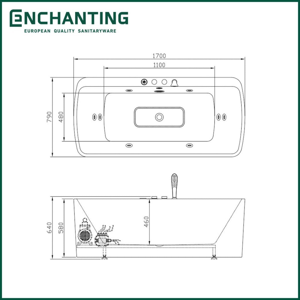 Bathtub Whirlpool Free Standing LED Kamar Mandi Europe Enchanting E8619