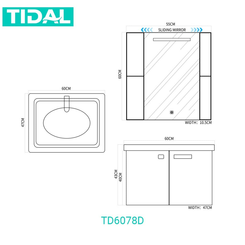 Wastafel Kabinet Cermin Kamar Mandi Minimalis Tidal TD6074A / TD6078D