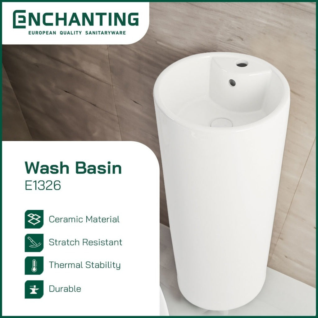 ENCHANTING Washtafel Standing Wastafel Cuci Tangan Kamar Mandi Pedestal Putih Keramik Finishing Glossy Europe Enchanting E1326
