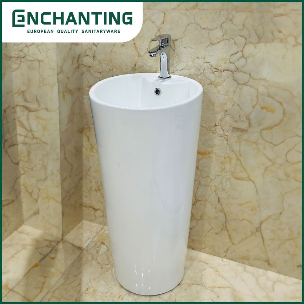 ENCHANTING Washtafel Standing Wastafel Cuci Tangan Kamar Mandi Pedestal Putih Keramik Finishing Glossy Europe Enchanting E1326