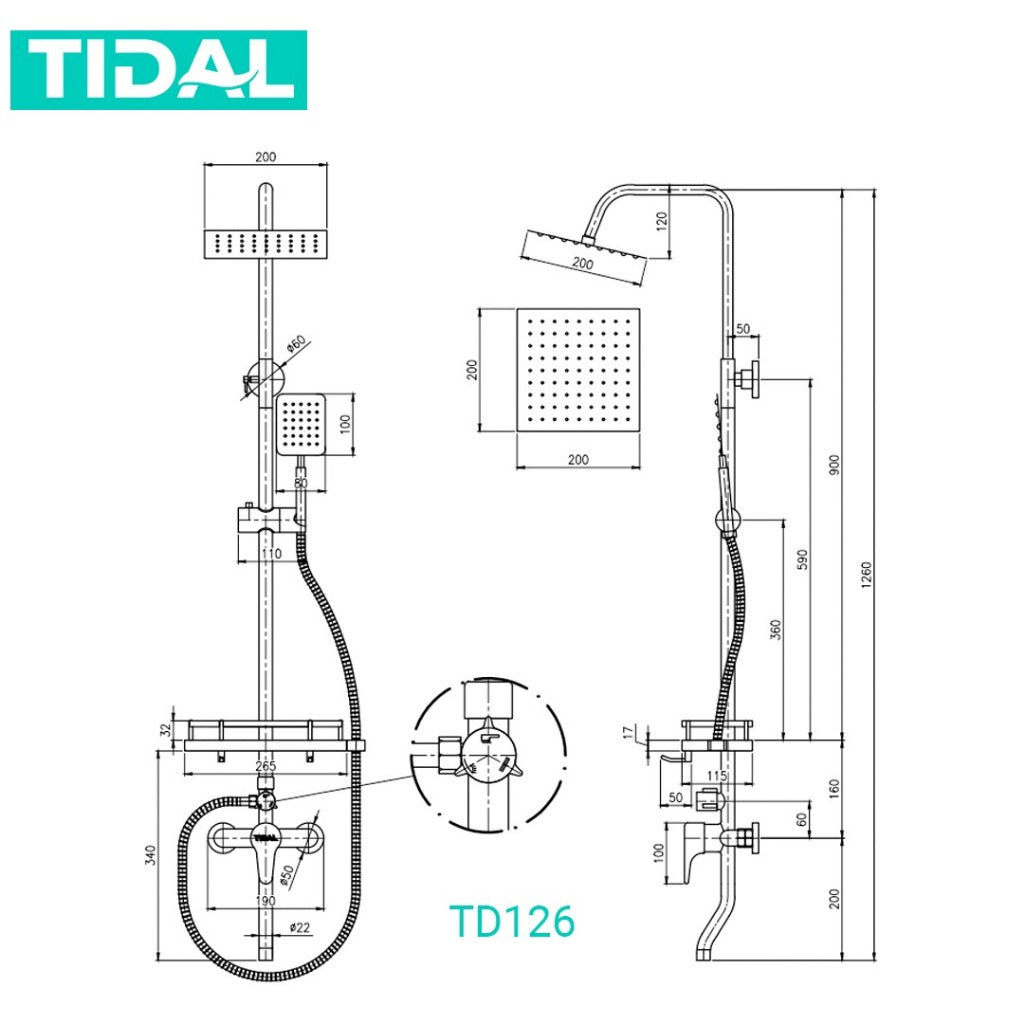 Paket Shower Tiang Set Mandi Lengkap Tidal TD126 Modern Minimalis