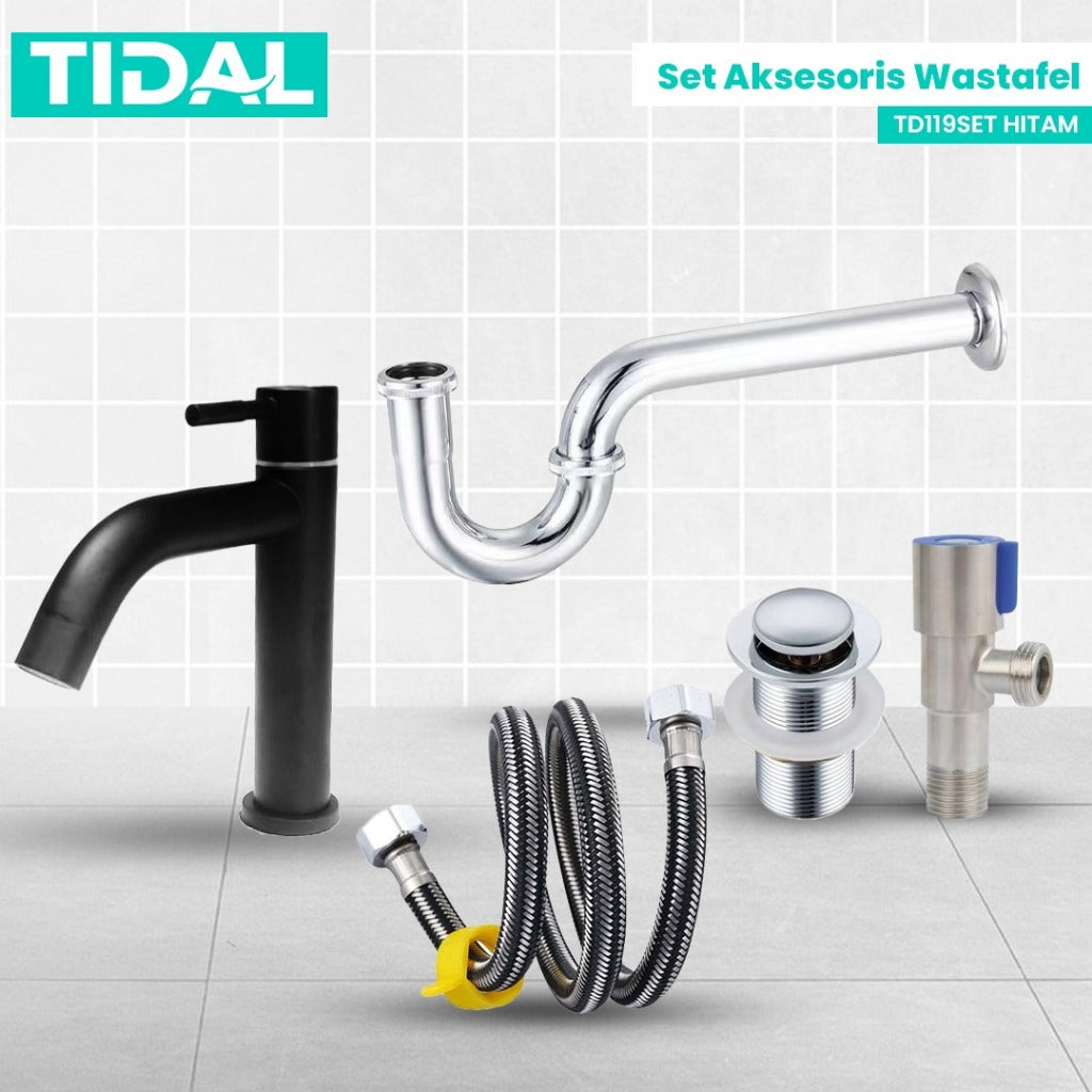 Paket Lengkap Kran Air Wastafel Tanam TIDAL TD119 Set Aksesoris